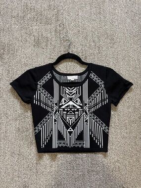 Black Geometric Print Crop Top by Xhilaration